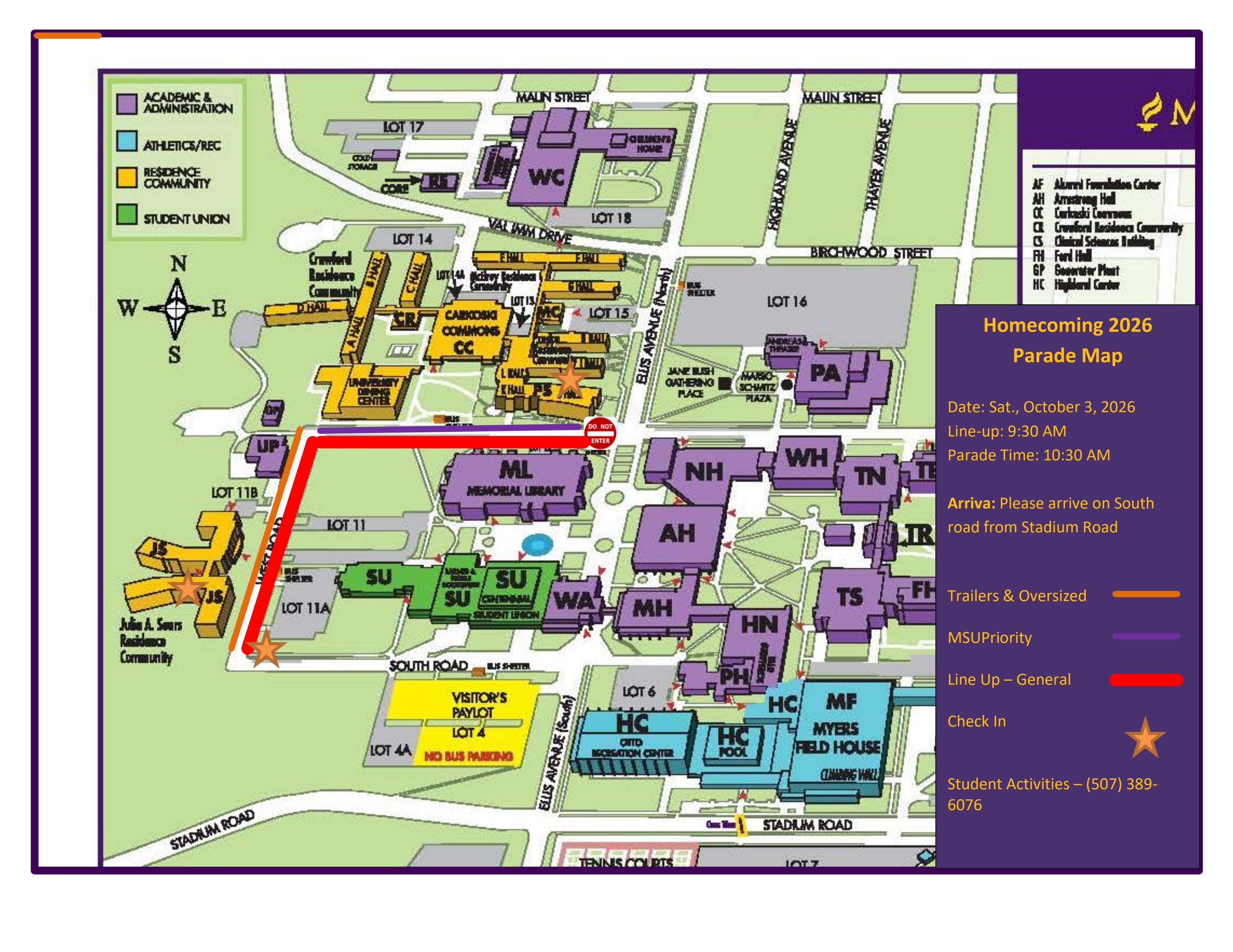 Map, General line up is on West Road and Maywood Ave. Oversized trailers line up on West Road.