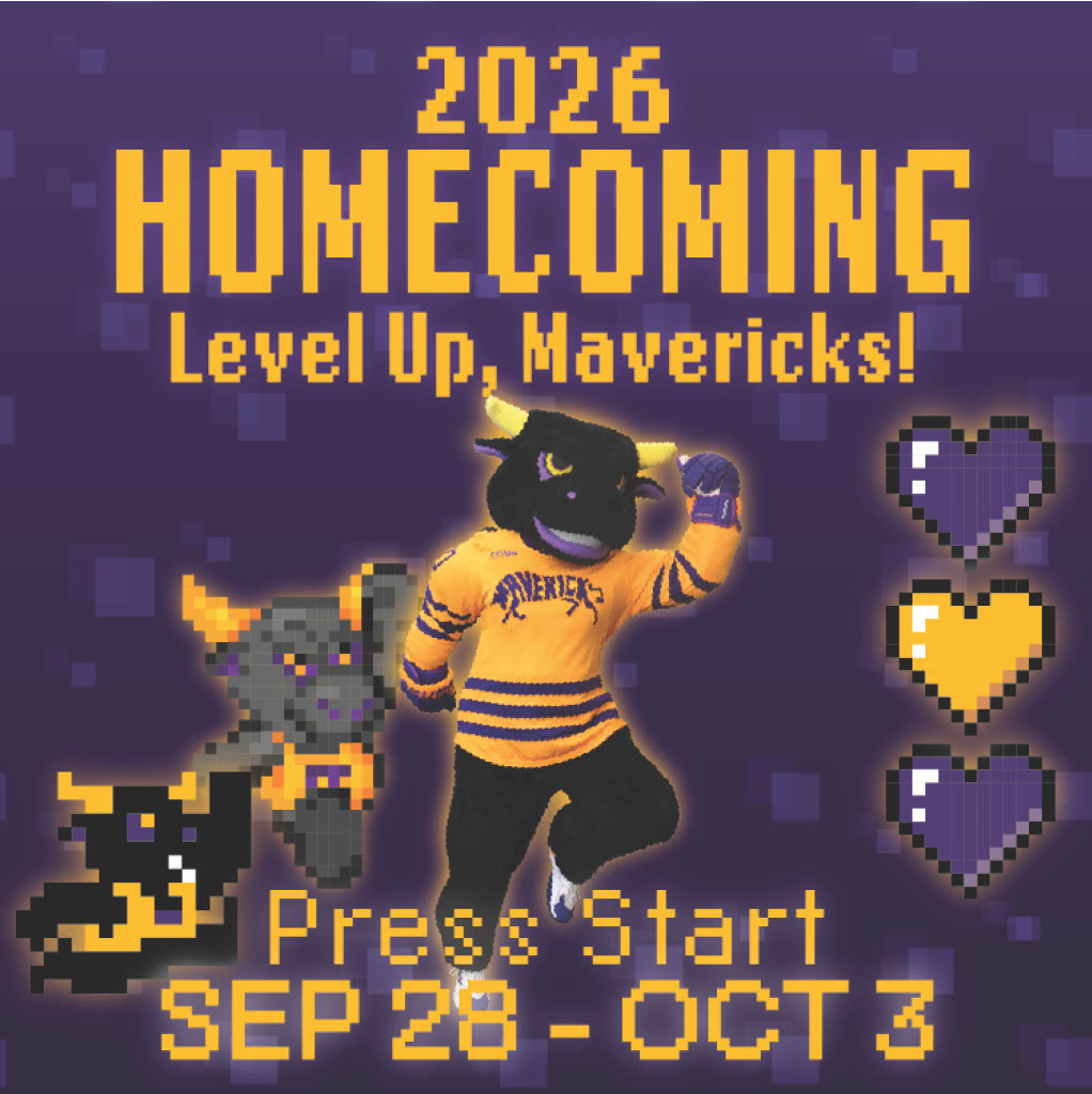 2026 theme of Level Up, Mavericks! With Maverick Mascot Stomper in a video game