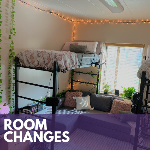 Inside view of a decorated double semi-suite dorm room