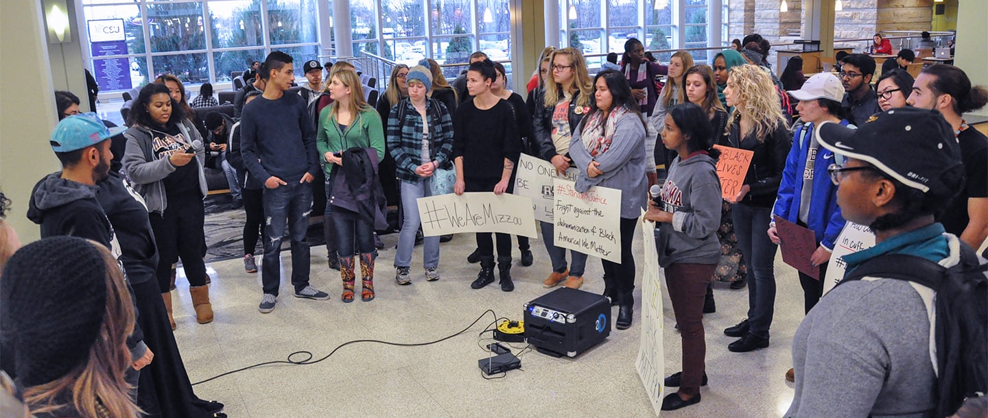 Minnesota State University student rally for Black Lives Matter in the Centennial Student Union