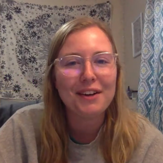 Screenshot of a Career Development student talking during a Zoom meeting