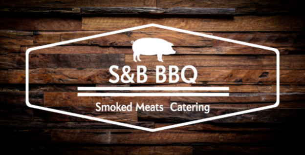 S and B Barbecue Logo featuring a pig and the words smoked meats and catering