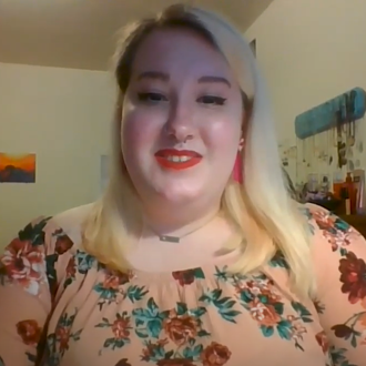 Screenshot of a student talking about gender and women's studies during a Zoom meeting