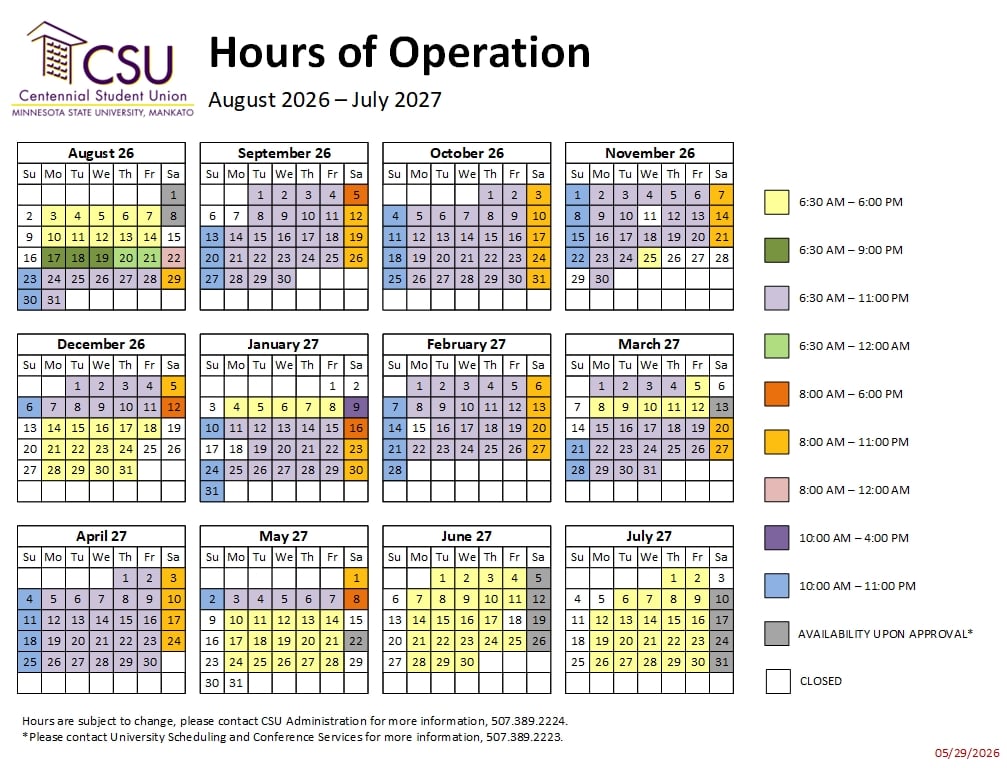 CSU Building Hours | Minnesota State University, Mankato