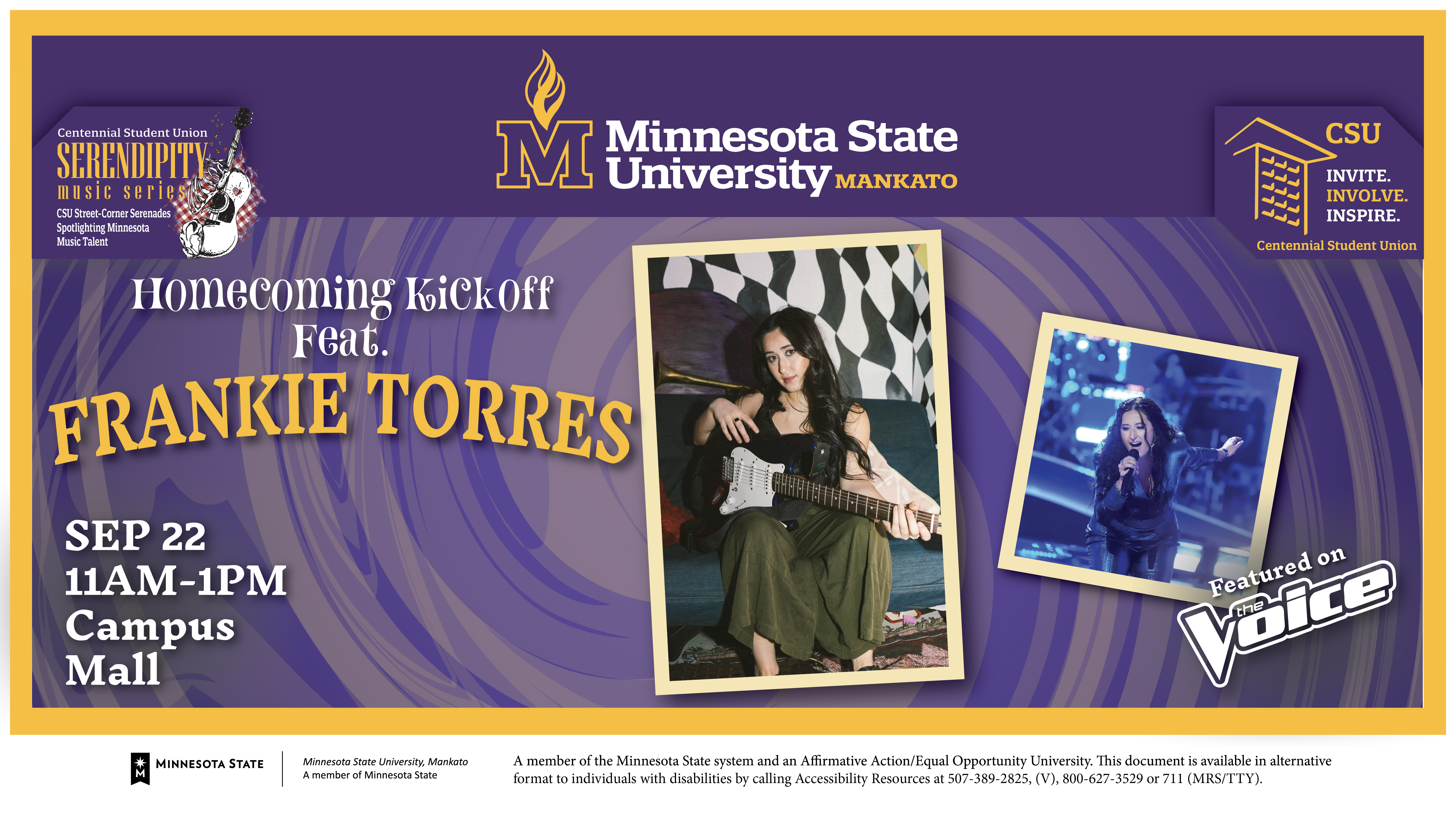 Photo of performer Frankie Torres for Homecoming Kickoff