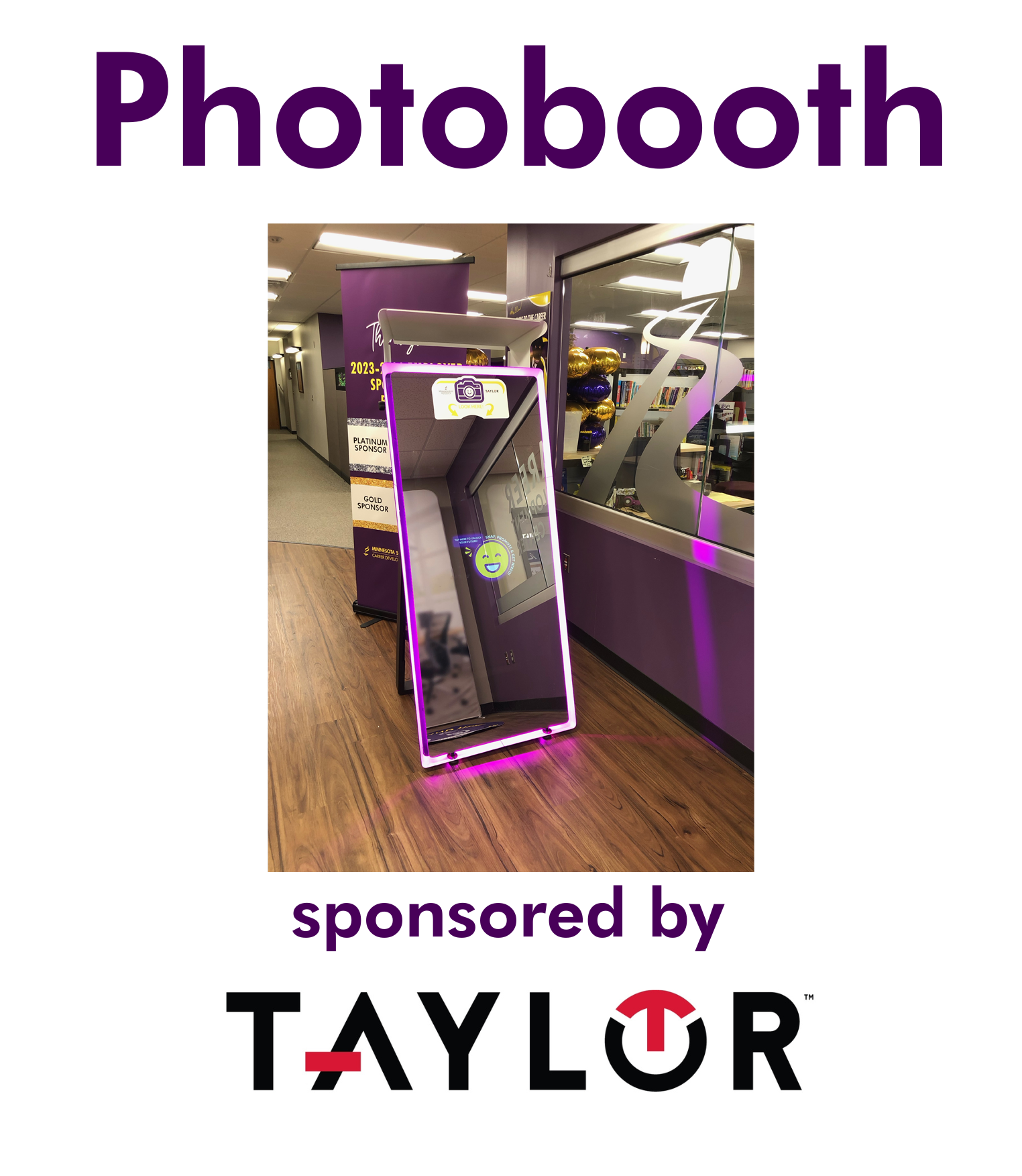 a photobooth booth with purple lights