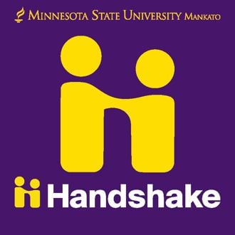 Front Handshake card with Minnesota State University, Mankato and Handshake logos