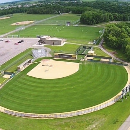 Baseball field on a sunny day.