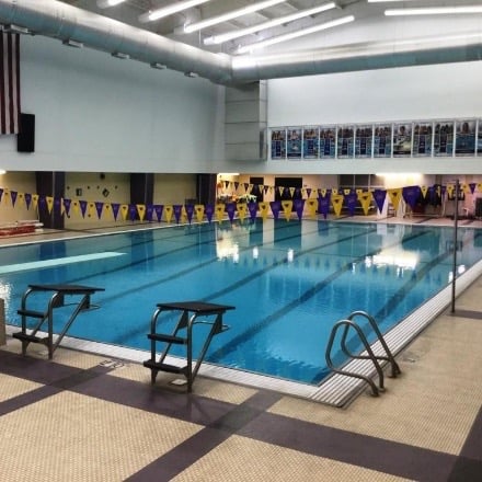 Indoor pool with diving boards.