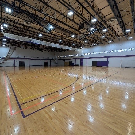 Basketball court with lights.