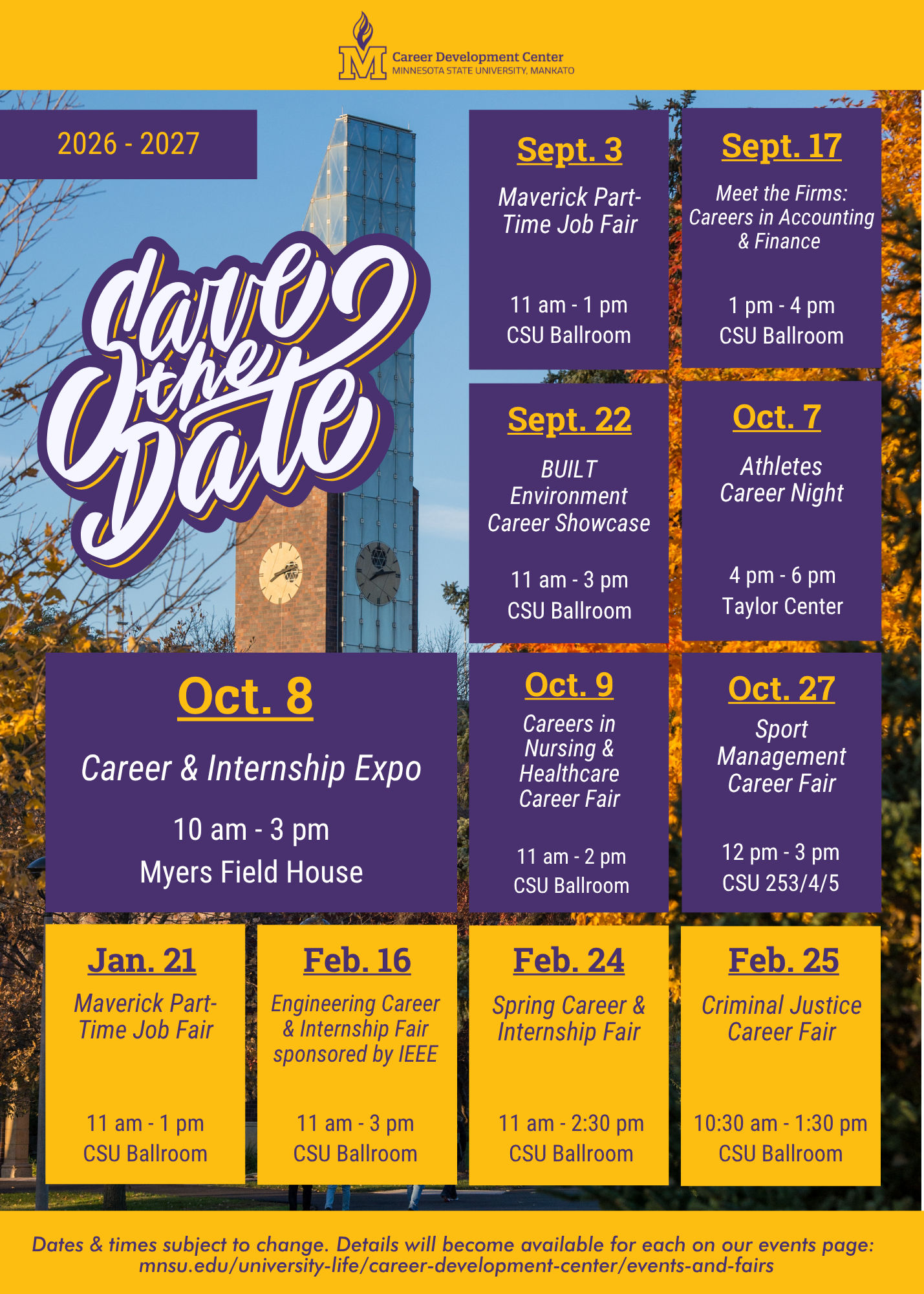 2026-2027 MSU Career Development Center Events.