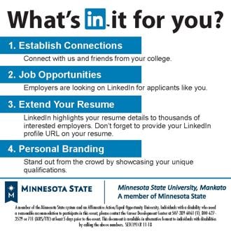 A poster describing What you can find in linked in, how you can establish connections, find jobs, extend you resume and showcasing your qualifications 