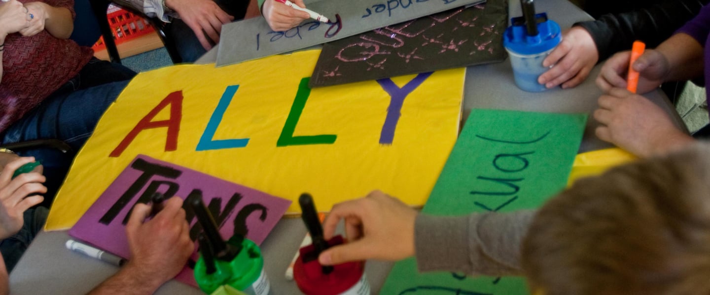 Students making an LGBT ally sign