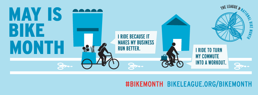 A May is bike month infographic from the League National Bike Month