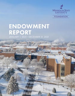 Cover of the Minnesota State University Mankato Foundation Endowment Report for January 1, 2021-December 31, 2021