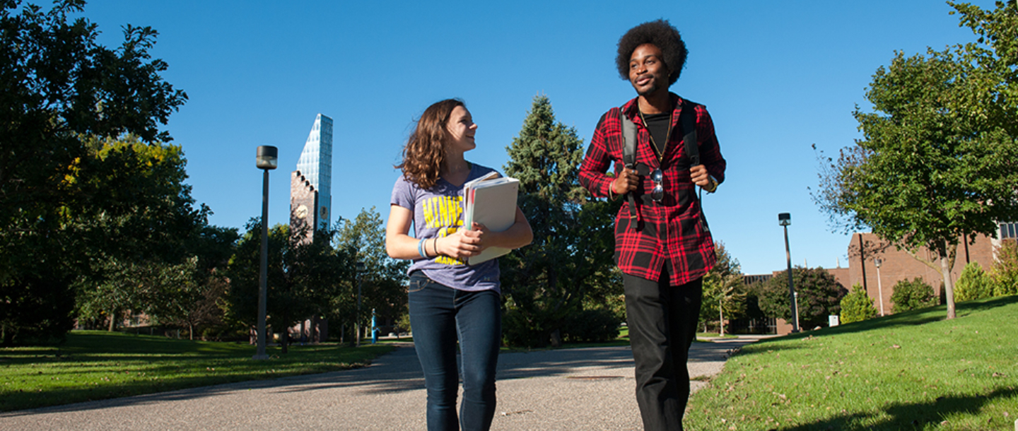 Students walking across campus