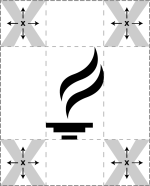 Example showing the protected area around all sides of the University flame logo