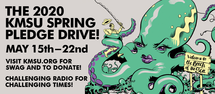 2020 spring pledge drive banner showing octopus woman