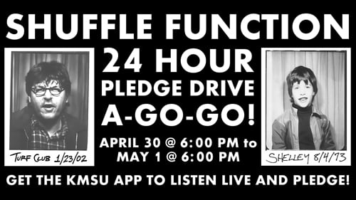 Black and white photo of seven people with the head of Wolfman Jack superimposed over their heads. DJ Supergroup, May 1 at 3:00 p.m.