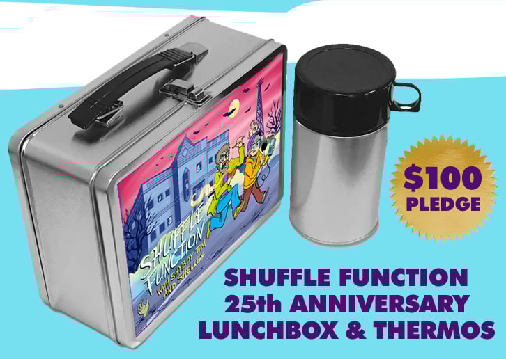 The Shuffle Function 25th anniversary lunchbox and thermos, available for a $100 pledge