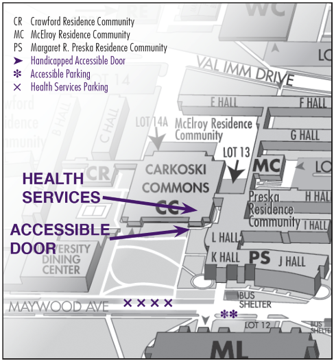 student health services location and parking map
