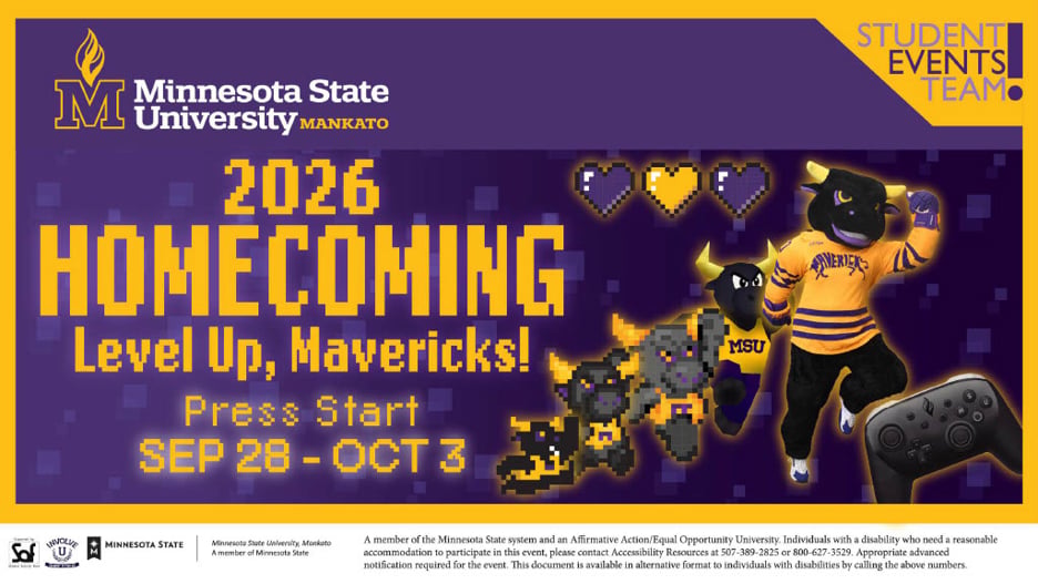 2026 homecoming theme Level up Mavericks with stomper in videogame Homecoming is Sep 28 to Oct 3