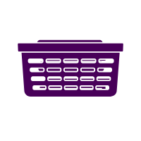 A representation of amenities icon by laundry basket in purple ink