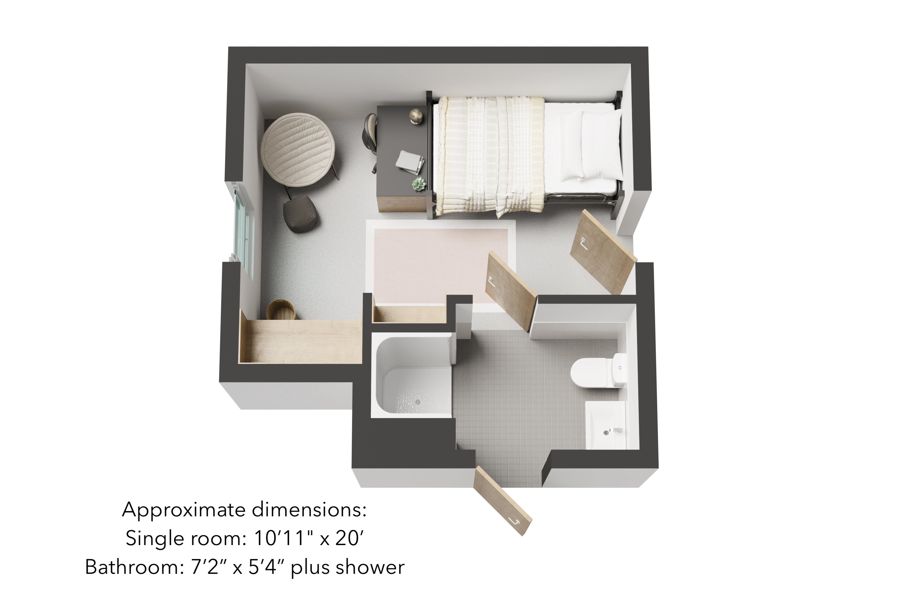 Single Semi-Suite Room Rendering